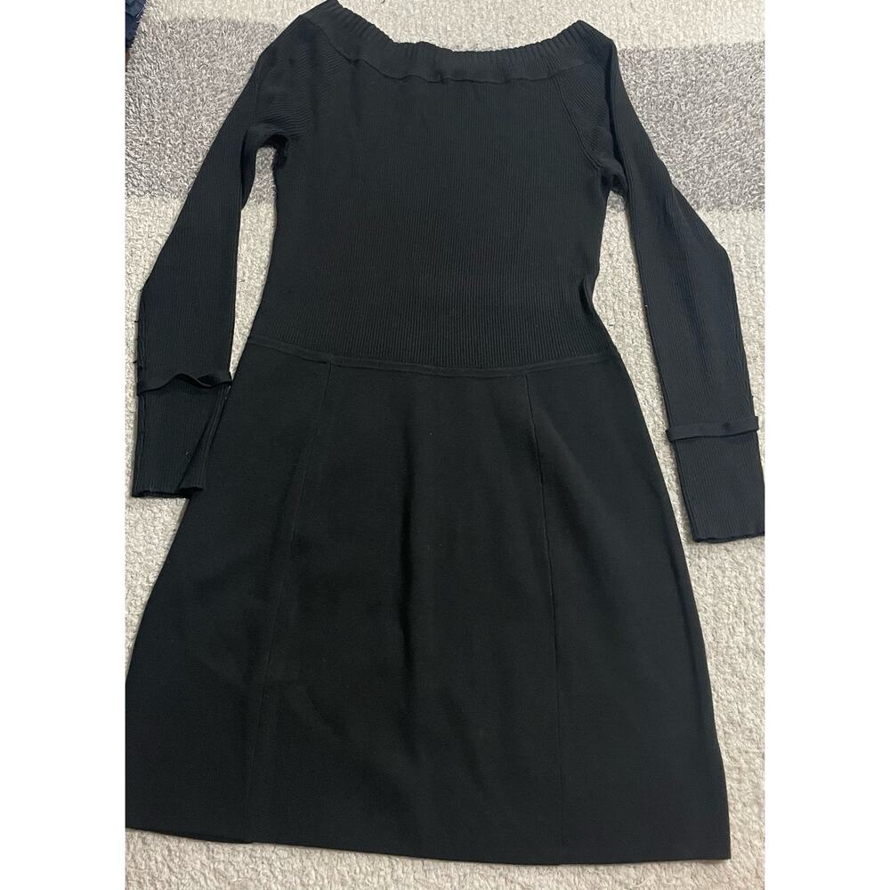 White House Black Market Womens Sz L Long Sleeve Ribbed Sweater Dress Black WHBM
